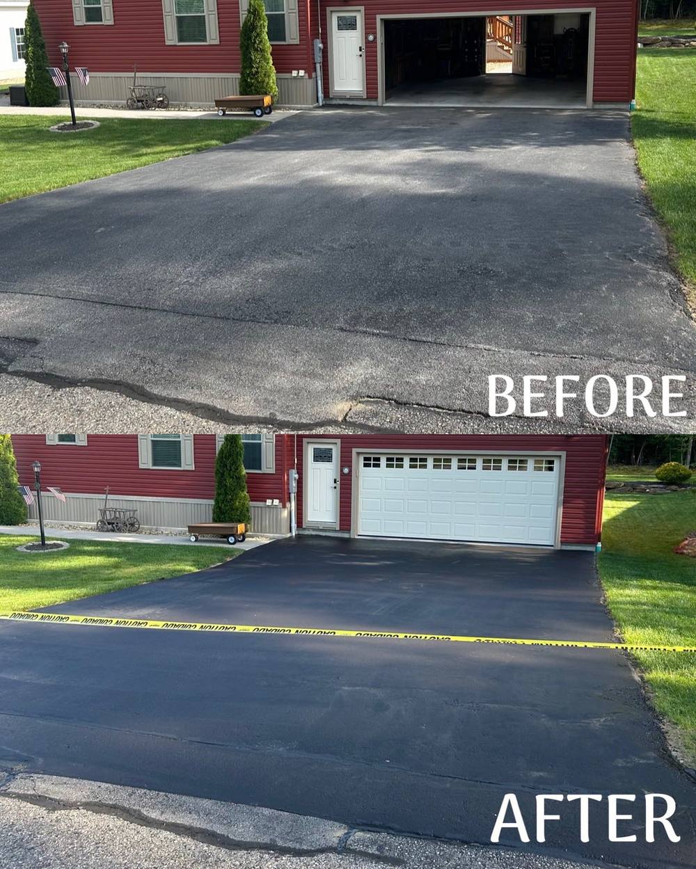 Before and after red house driveway